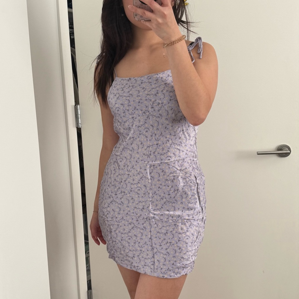 Zara Lavender Floral Mini Dress Size Small Tie Strap Slip Dress